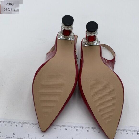 FSJ Women Closed Pointed Toe Crystal Block Chunky Mid Heel Slingback Pumps - Picture 7 of 8